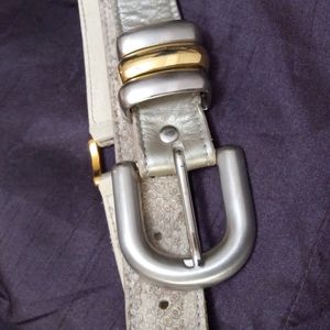 LeatherRock Beige Belt Gold Silver Hardware Design Sz S